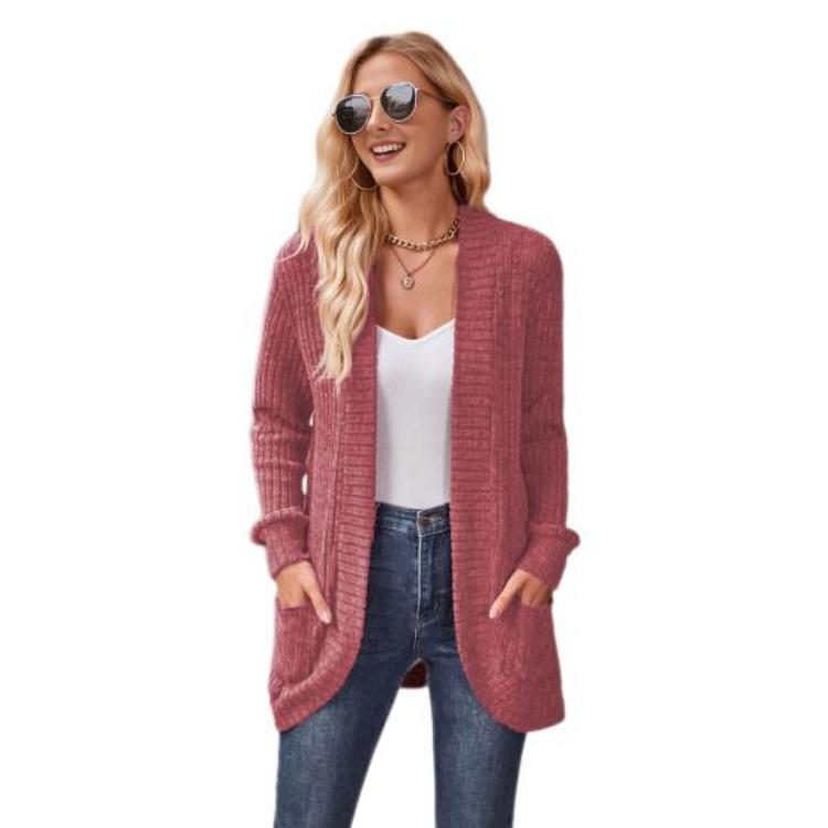 

Women Coat Sweater Jacket Thermal Loose Open Stitch Knitted Long Sleeved Solid Color Outerwear Commuting Dating Spring Fall Winter XXL brick червоний колір