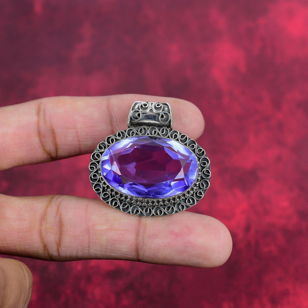 Purple Topaz Jewelry, 925 Solid Sterling Silver Gemstone Pendant, Handmade Pendant, For Memorial Day