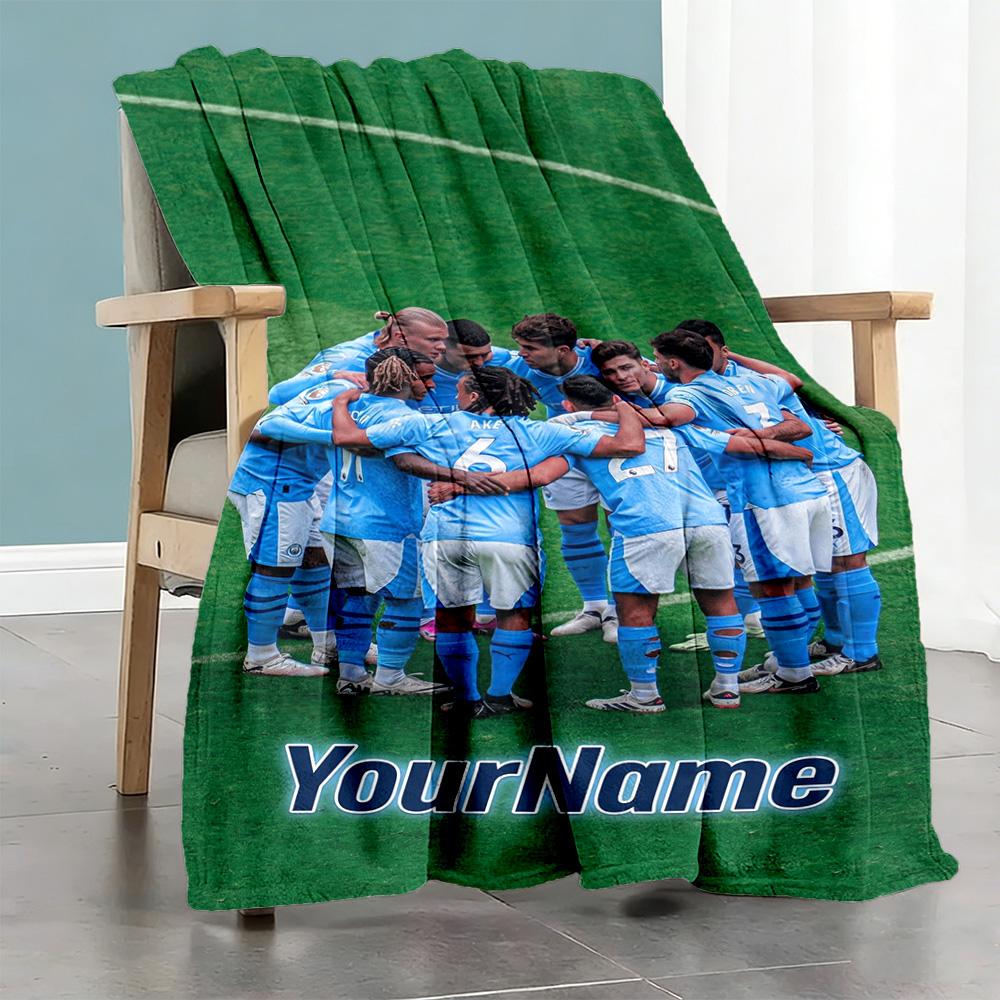 Manchester City Personalized Name Blanket Multi-purpose Personalized Blanket Durable Comfort Great for Chair Home Decor Office Bedding