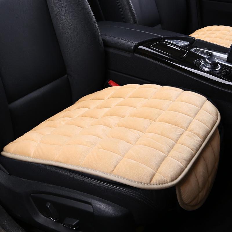 Woolen Three-Piece Car Seat Cushion Set for Autumn/Winter - No Backrest, Non-Slip, Warm Front Seat Pads