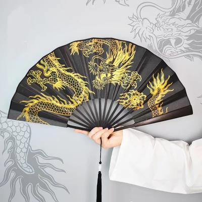 Guanyin Heart Sutra Golden Dragon Large Folding Fan Durable Hand Fan Made Of Bamboo Home Decoration Year of The Dragon Gift Fan