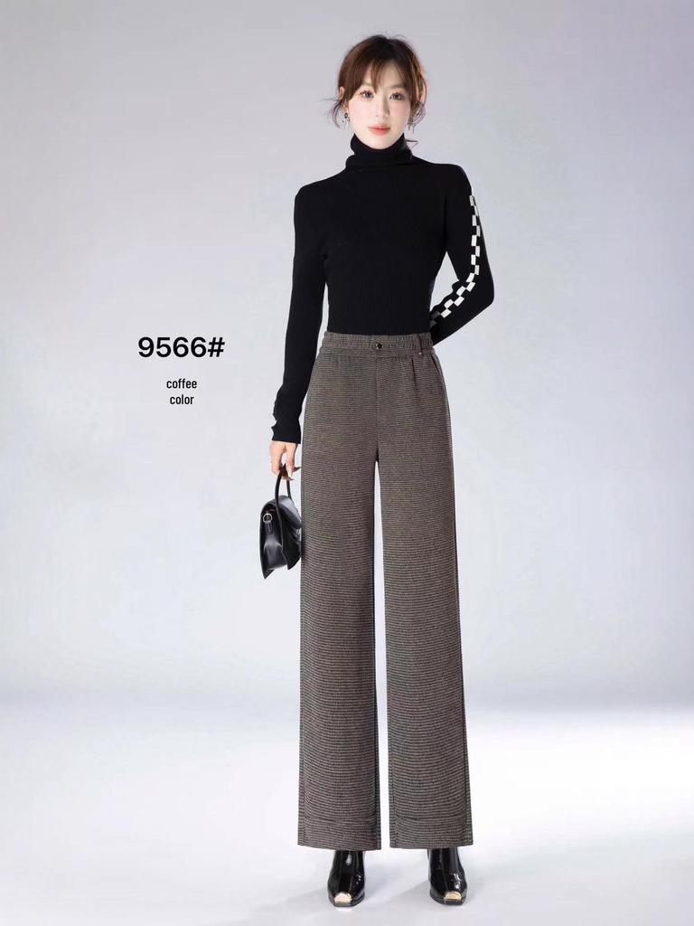 Women's High-Waist Cashmere Houndstooth Wide-Leg Pants - Versatile Autumn Fashion 2025