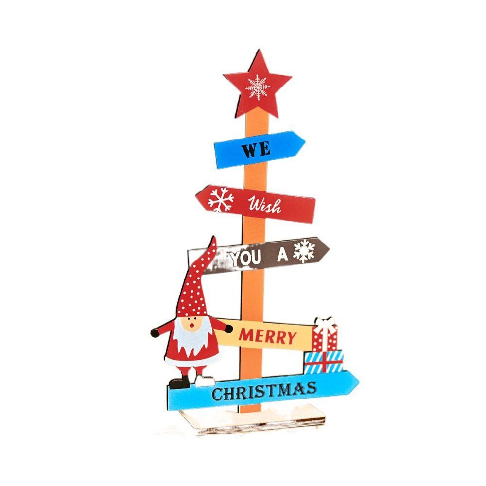 2pcs Wood Desktop Centerpieces Cartoon Christmas Signs Crafts Christmas Tree Ornaments Set  Home