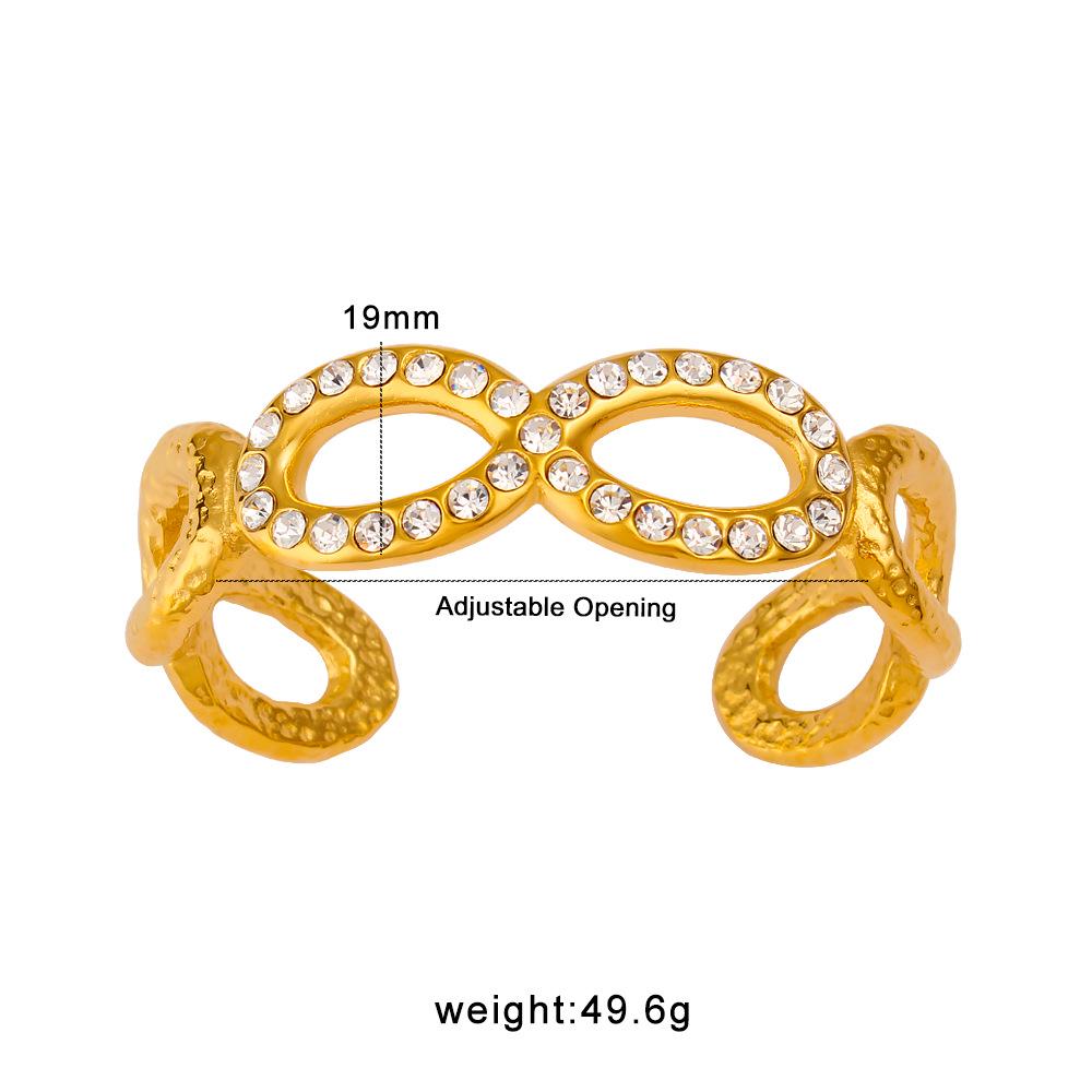 Elegant European  American 8-Shaped Full Diamond Geometric Open Cuff Bracelet with Hollow Design for Women.