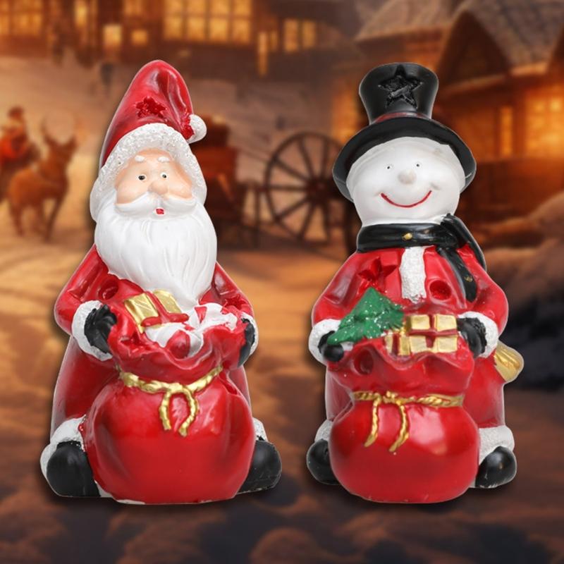 Santa/Snowman Shaped Resin Sculpture for Festival Home Decoration Desktop Ornament Accessories Holiday Party Supplies