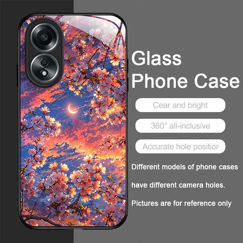 Moon Cherry Blossom Pattern Scenery Tempered Glass Phone Case for OPPO Realme 14 13 Pro Plus 12 11 10 Neo 3 X7 PRO C75 5G Covers