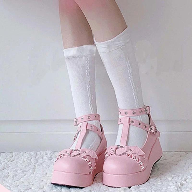 Fashion Gothic & Sweet Lolita Platform Heels | Heart - Buckle T - Strap Chunky Loafers for Lo - Girls
