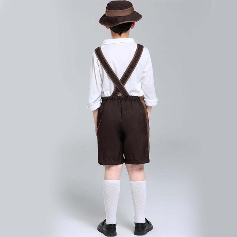 3Pcs Boy Oktoberfest Costume Kid Uniform Lederhosen Shorts with Shirt and Hat for Halloween Party Oktoberfest Festivals