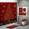 4PCS  Shower Curtain Sets With Shower Curtain And Rugs Toilet Lid Rug U Shape Mat And Bath Mat Bathroom Set  With 12 Hooks