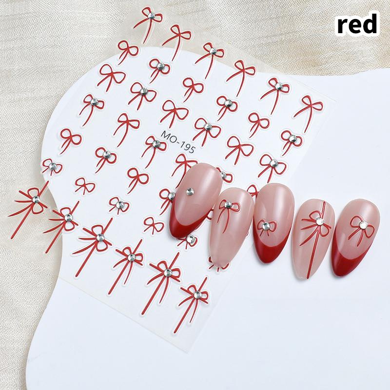 

Черный, белый, красный бантик для ногтей, клей, алмазный клей, украшения для ногтей, наклейки для ногтей для девочек, дизайн красный