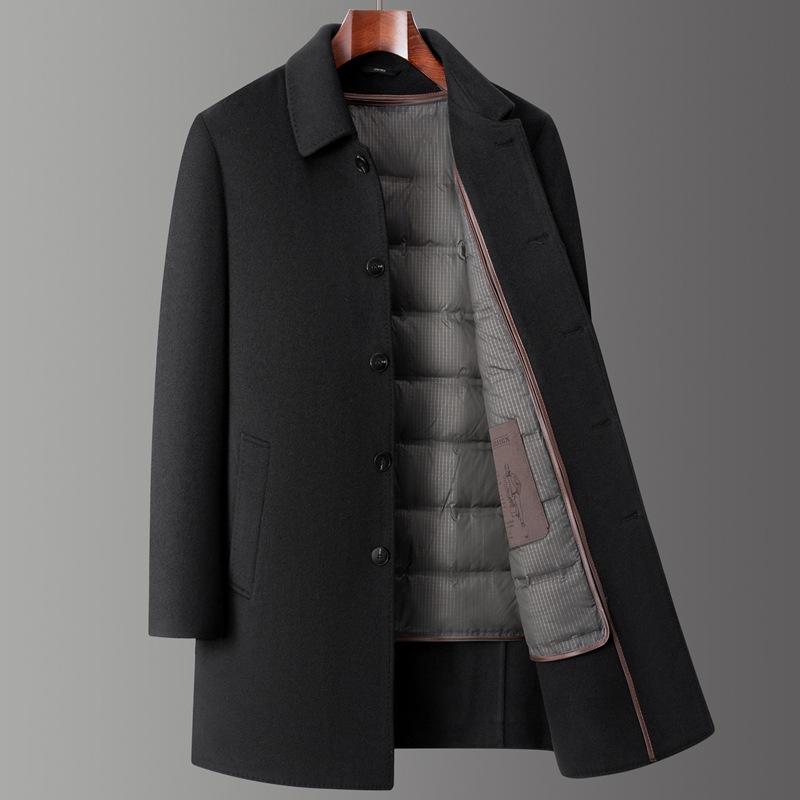 Autumn and Winter Wool Coat Men's Medium Double-sided Woolen Coat Versatile Cashmere Windbreaker Men's Down Coat Thick
