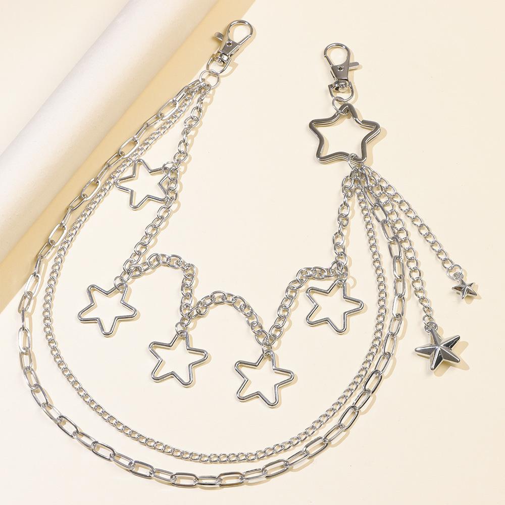 New waist chain, fashionable and personalized hollow five-pointed star multi-layer metal trouser chain, versatile hip-hop trouser chain tide