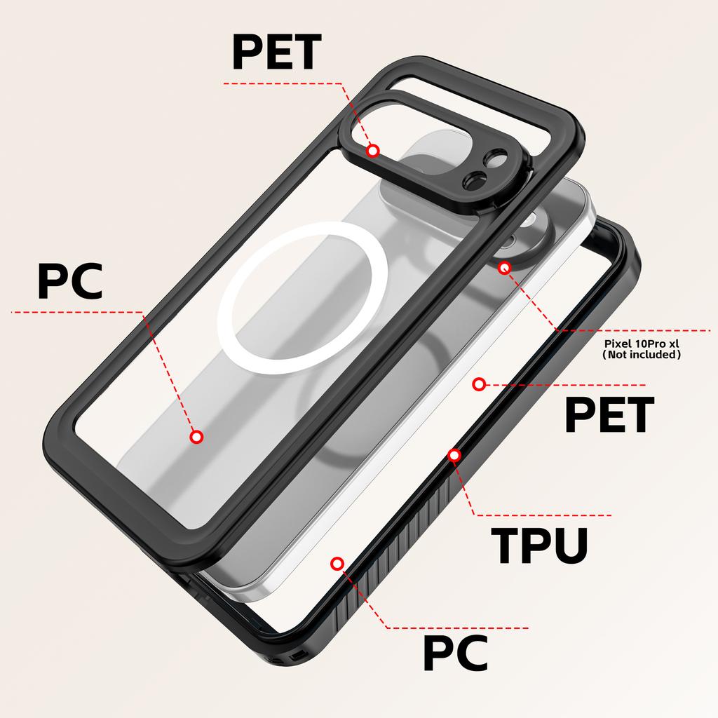 REDPEPPER FS Series For Google Pixel 10 Pro XL Waterproof Magnetic Case PC TPU PET Clear Phone Cover