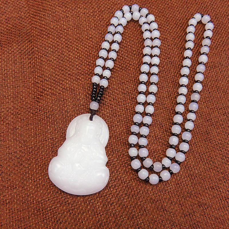 Classic Natural Chinese Buddha Pendant Jade Necklace Fashion Charm Jewelry Carved Blessing Lucky Amulet Gifts For Women Men