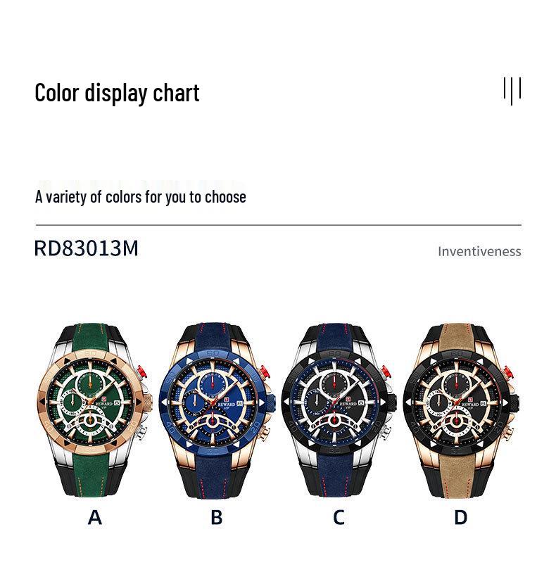 Herren-Chronographuhr - Wasserdicht, Leuchtend, Farbblockiertes Silikonarmband, Sportliches Design