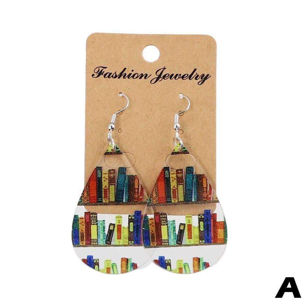 

Модные серьги с принтом книжной полки для женщин, любителей книг, круглые серьги-подвески в форме капли, серьги из дерева, украшения для читателей, подарки