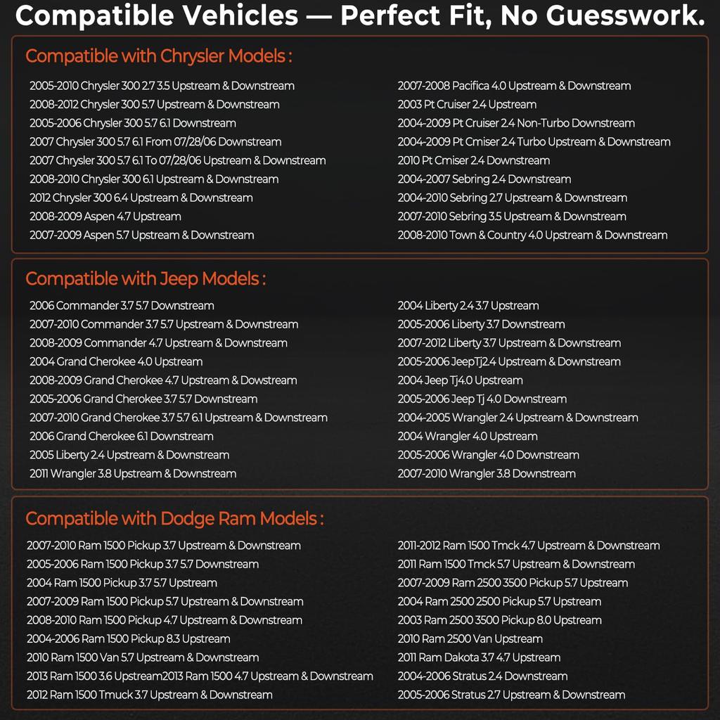 4Pcs Oxygen Sensor Upstream Downstream O2 Sensor Compatible With Chrysler 300 Town & Country, Jeep Grand Cherokee Wrangler, Dodge Durango Dokota