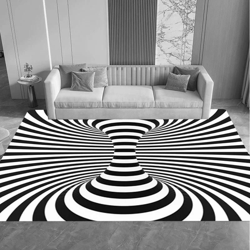 Visual 3D Black and White Grid Illusion Vortex Trap Mat Rug for Bedroom Sofa Living Room Decoration carpet