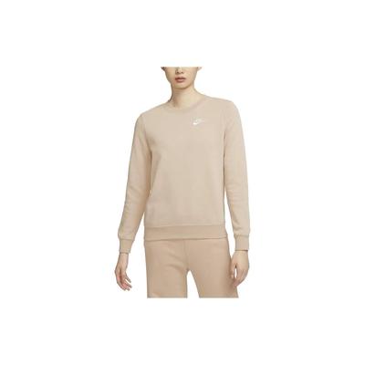 Bluza damska Club Fleece w jednolitym kolorze, z okrągłym dekoltem, casualowa, z długim rękawem, DQ5474-126, piaskowo-biała