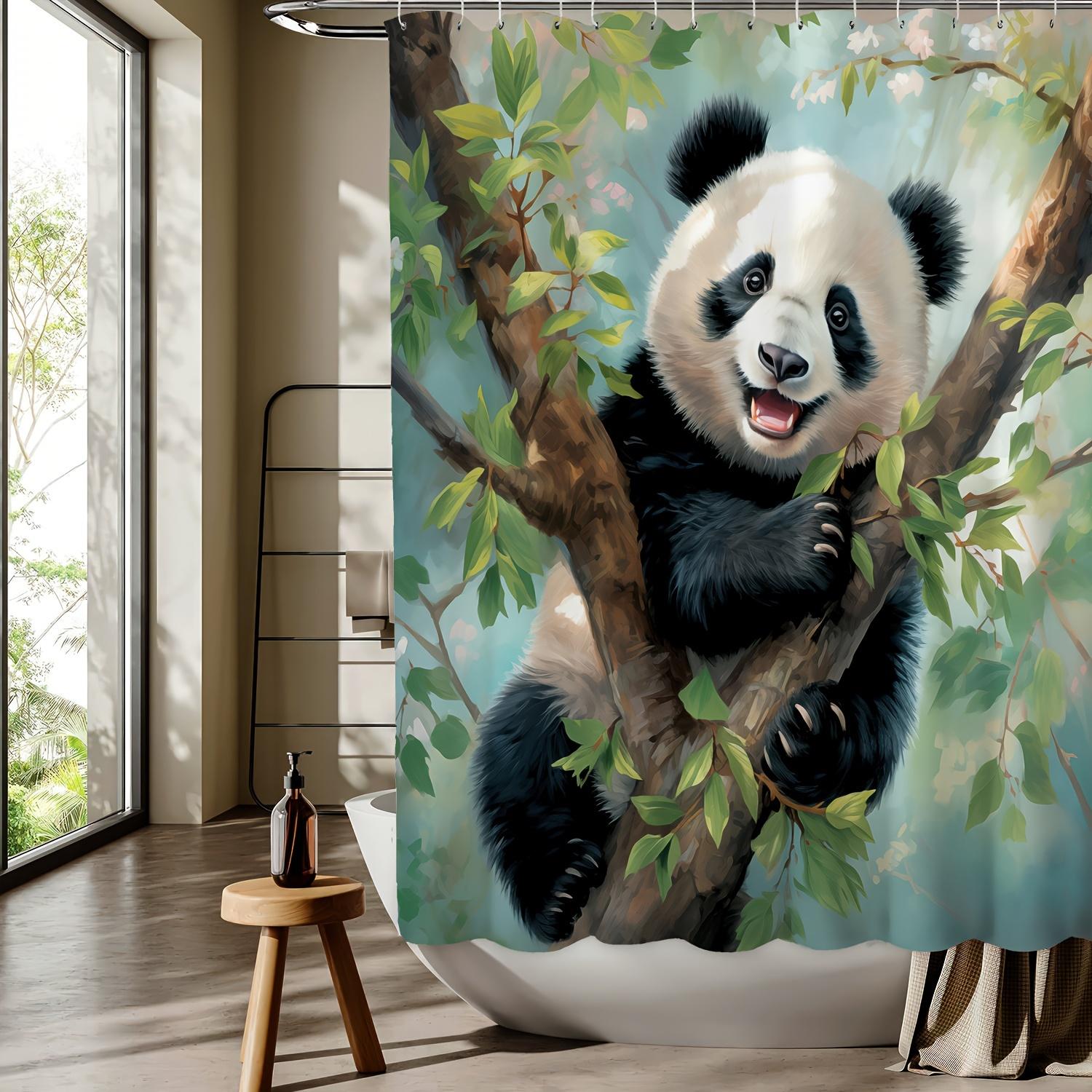 

Tree Panda Pattern Shower Curtain - Digital Print,Machine Washable,Includes Hooks,Reversible Polyester,All-Season Bathroom Decor W60H190(CM)-1 Pcs