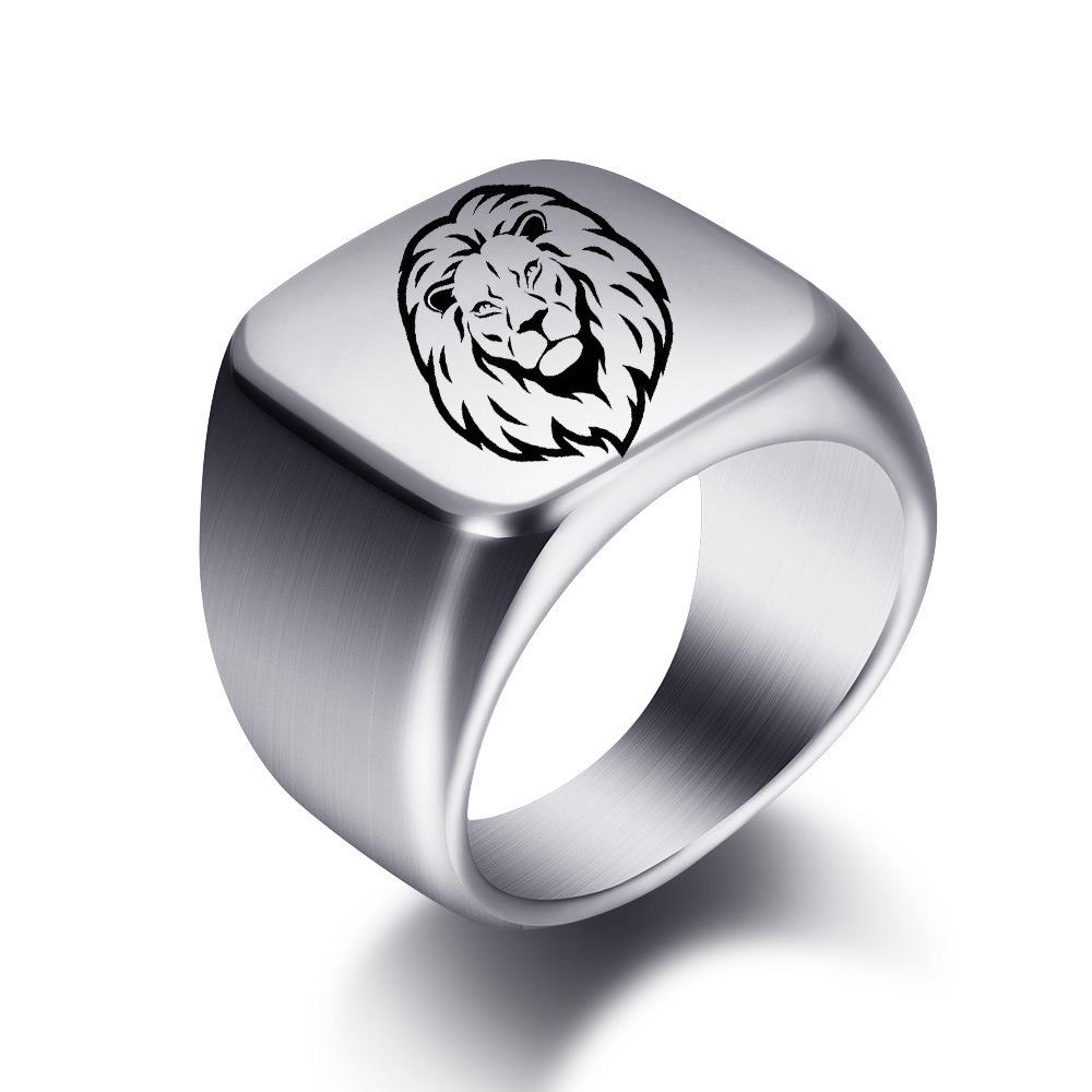 Lion Head Stainless Steel Ring: European & American Fashion, 18MM, Customizable Laser Engraving Size 12 стальной