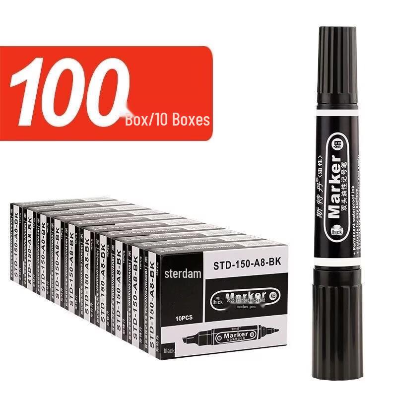 Dual-Tip Refillable Large Capacity Oil-Based Marker Pen - Black, Red, Blue синий