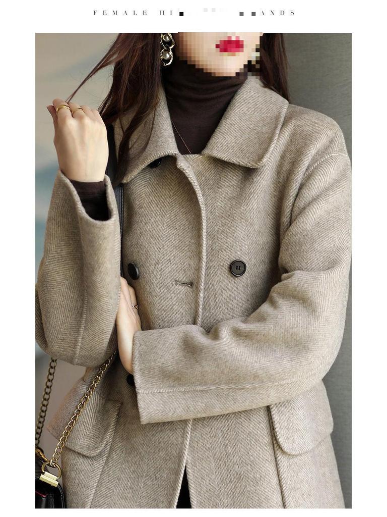 Coffee Colored Women's Woolen Coat - 2026 Autumn/Winter Korean Style, Thickened Mid-Length Slimming Overcoat