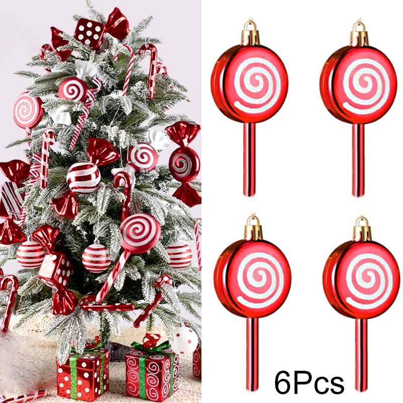 3/6Pcs/Pack Home Decoration New Year Plastic DIY Christmas High Quality Hanging Pendant Lollipop Gifts
