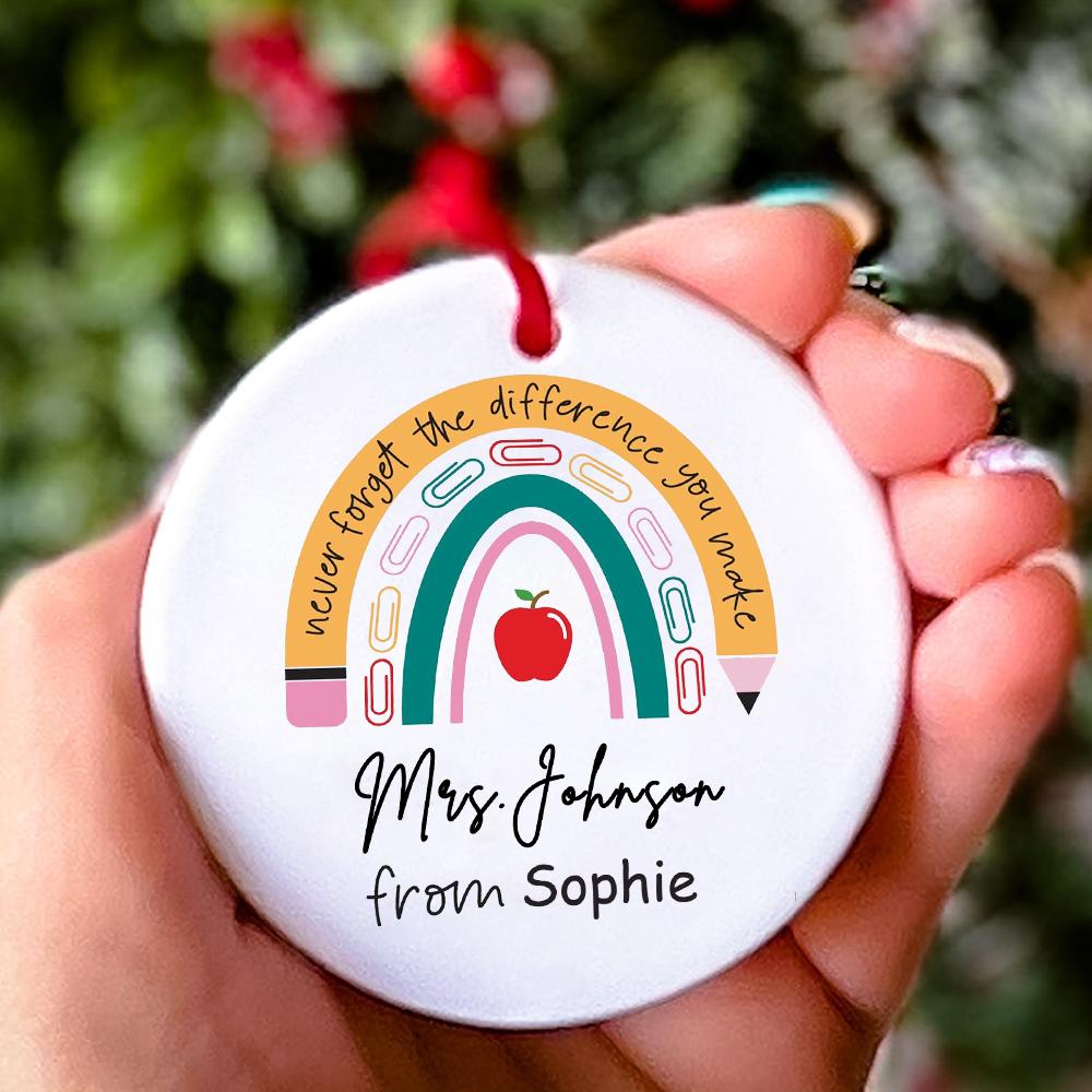 Personalised Rainbow Teacher Christmas Ornament Custom Name Teacher Appreciation Ornament Thank You Keepsake Gift for Teacher
