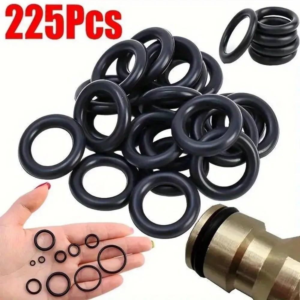 225PCS/27PCS Rubber O-Ring Gasket Assortment Universal O-Ring Gasket Set  Faucet Plumbing Black-225PCS