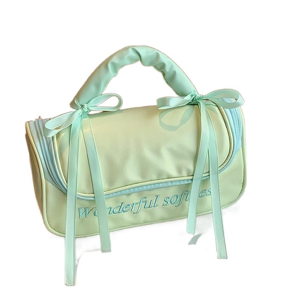PU Leather Women's Makeup Bag Ballet Style Bowknot Cosmetic Bag Large Capacity Toiletry Ba  Girls