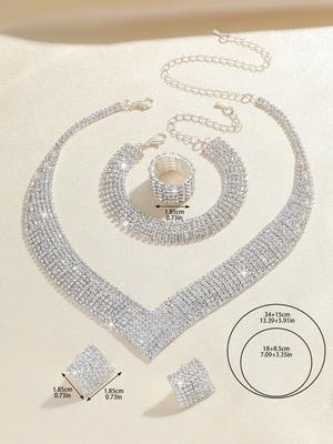 Fashion Bracelet  Ring Dupes - Dazzling Rhinestone Accent 1 Set Suit Popular Radiant Jewelry Set - 5pc Earring Necklace  Jewelry Accessory