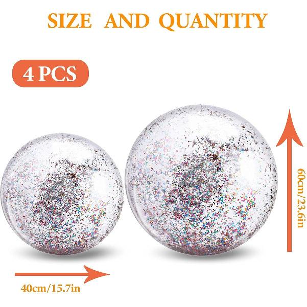 4 Pack 24Inch Glitter Beach Balls Inflatable Confetti Sports Beach Balls 16 Inch Floatable Sequin Beachballs Pool Toys Balls Giant Clear Beach Ball