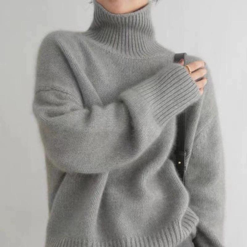 Women's Turtleneck Sweater Soft Warm Loose Casual Solid Color Knit Pullover Basic Style Top Autumn and Winter Commute Harajuku Style