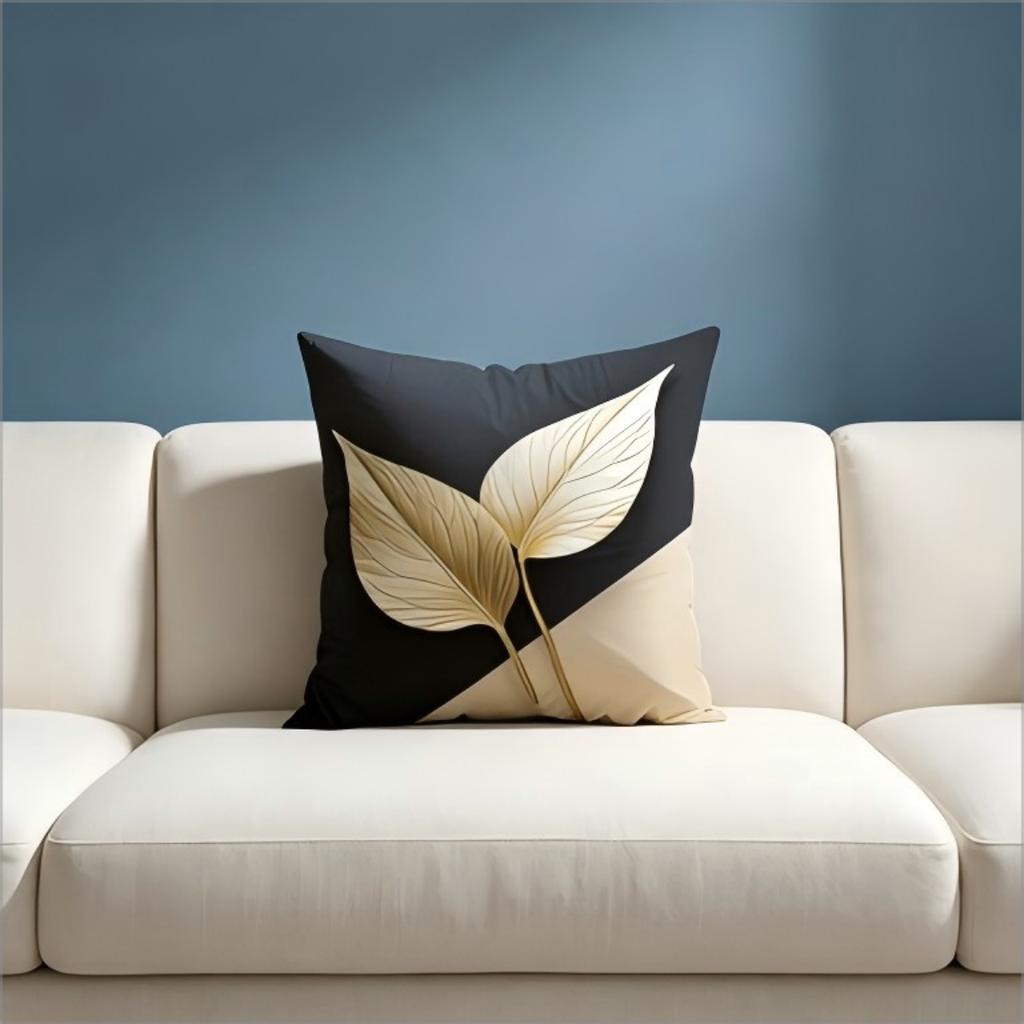 Black And Gold Leaf Throw Pillow Cover Modern Abstract Botanical Print Decorative Cushion Cover For Glam Living Room Home Decor