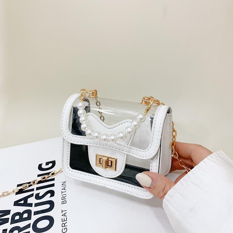 Transparent Handheld Pearl  Handbag Childhood Fun Stitching Single Shoulder
