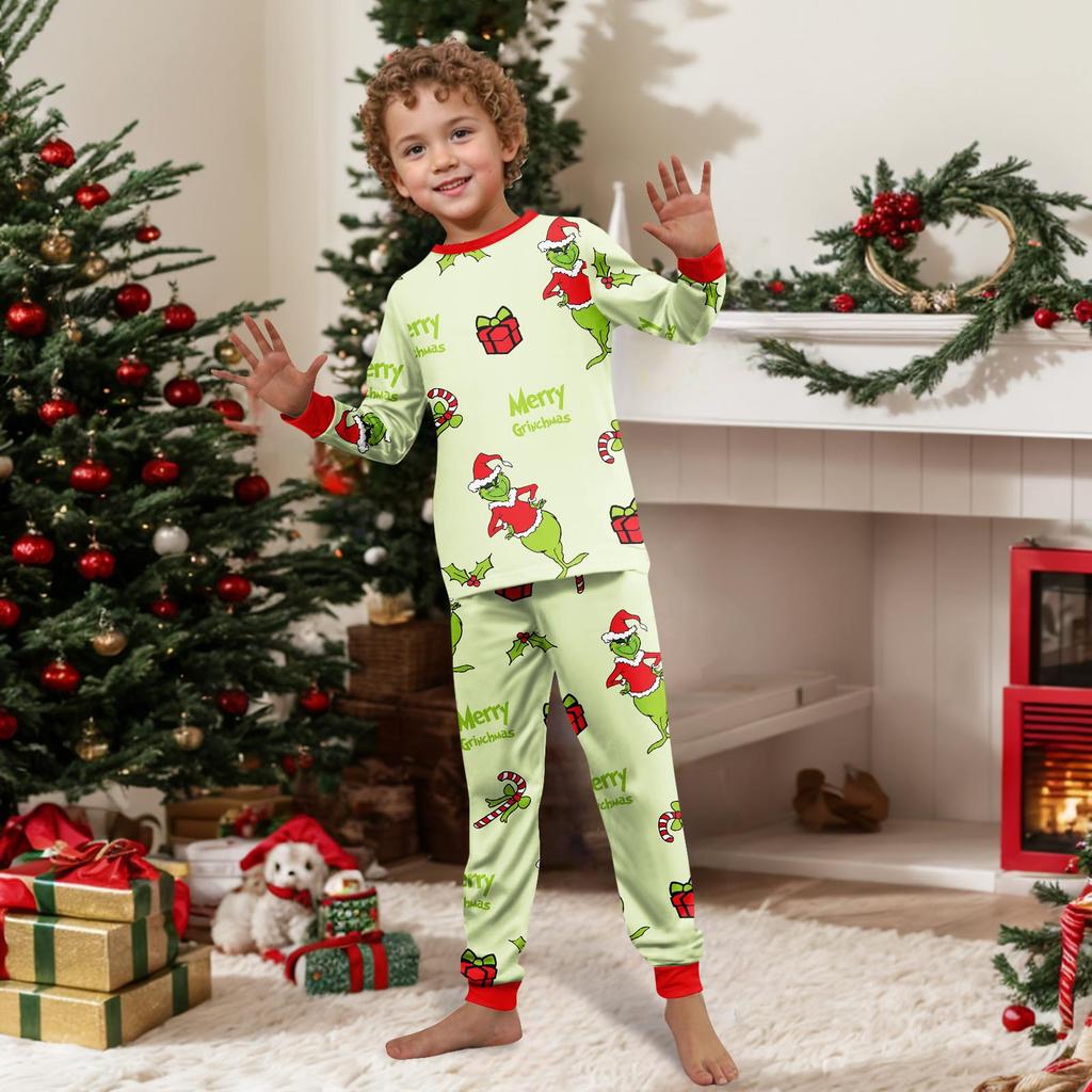 Juletrykk Søt familiesett Pyjamas, hjemmeklær, familiesett med lange armer toppbukser