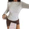Women S White Polka Dot Long Sleeve T Shirt Elegant Casual Fashion