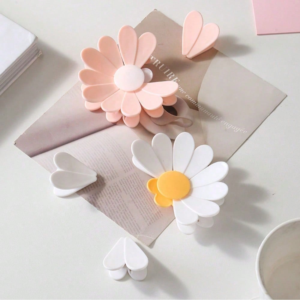 Set Of 6 Daisy Petal Snack Seal Clips - Cute 3D Magnetic Closure Clips Shaped Like Little Daisies, Perfect For Sealing Chips, Pet