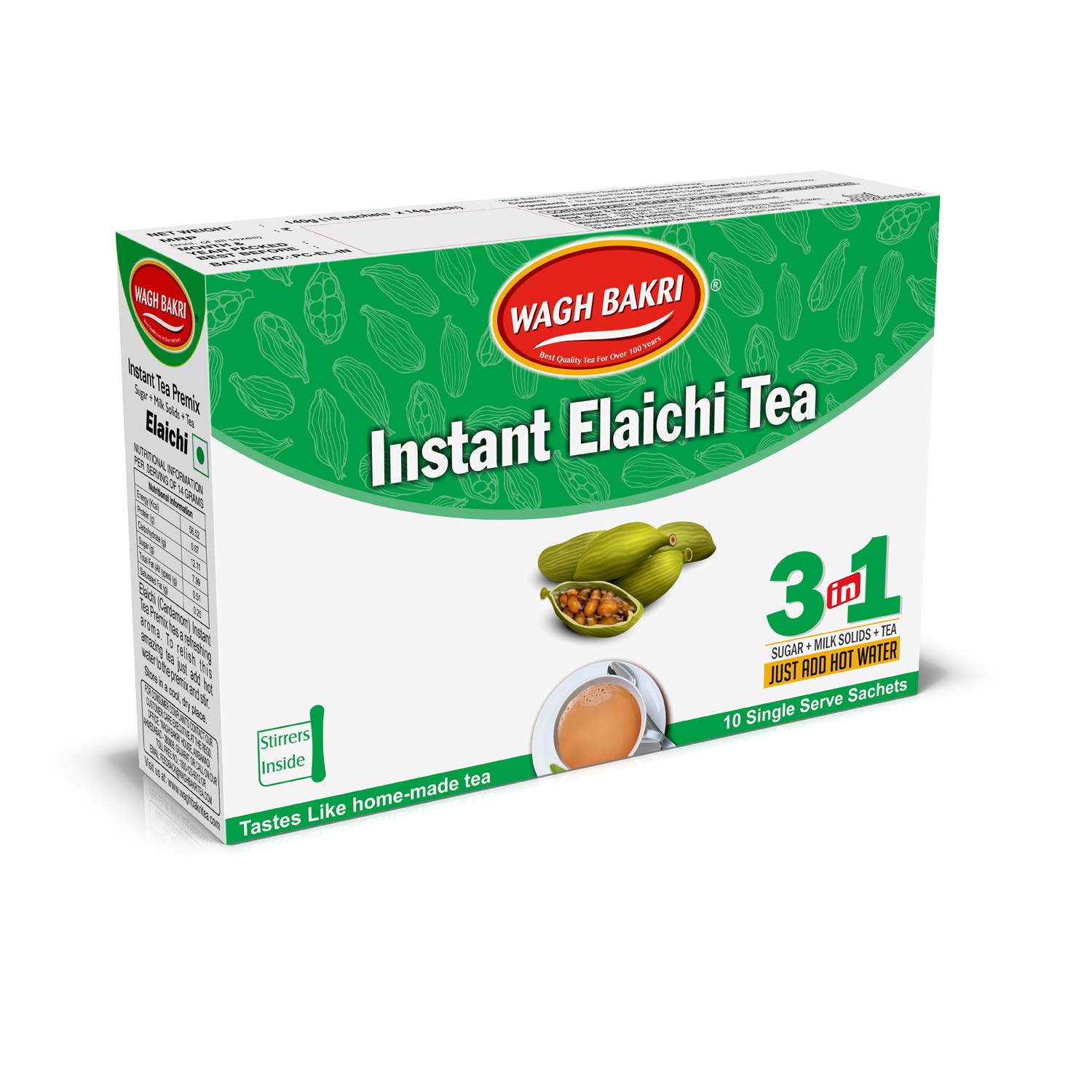

Wagh Bakri Elaichi Instant Chai Tea Premix Powder 140 Gm With 10 Single Serve Sachets Easy Brew