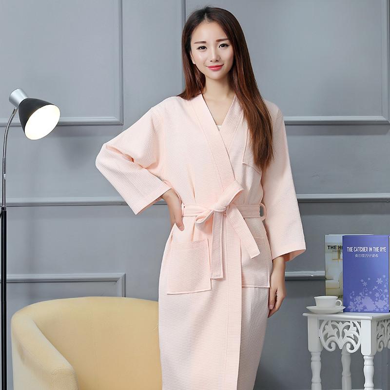 Hotel Cotton Waffle Weave Bathrobe With Embroidered Logo For Spa And Hospitality Use