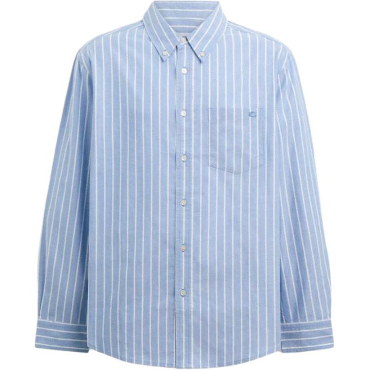 Coach Striped Button-Down Long Sleeve Shirt Men shirts Blue Mixed-Colors CW696-TNR