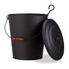 Relaxdays Ash Bucket with Lid, Steel Charcoal Bucket, Wooden Handle Ashtray 24 Liters, Black