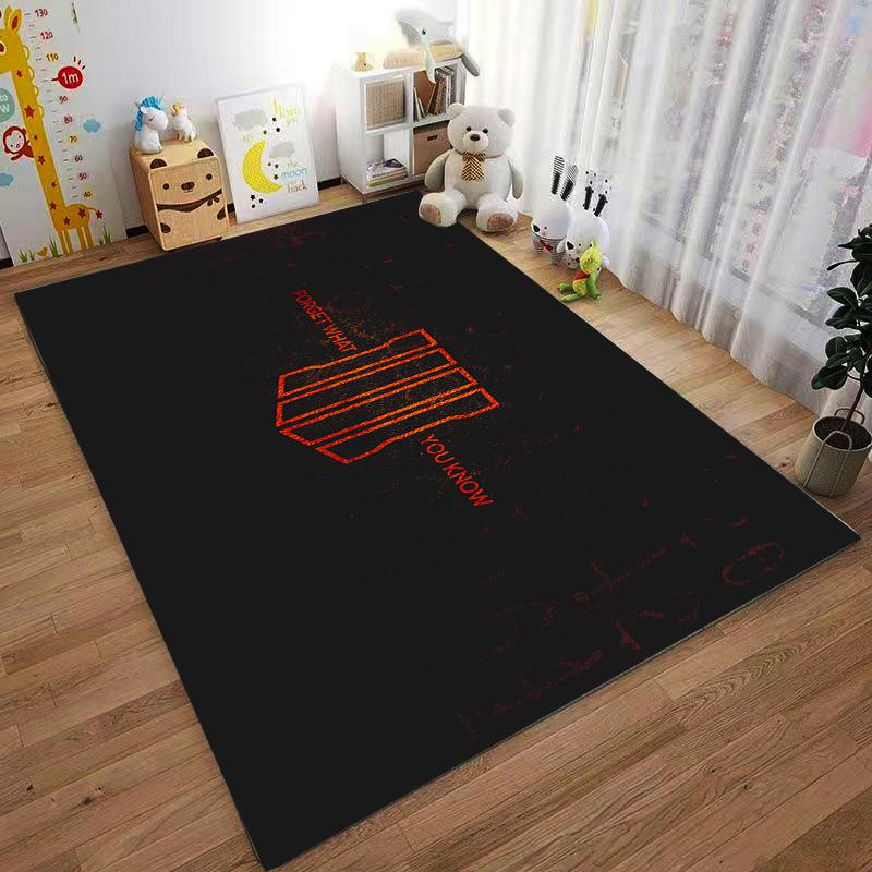 Fashionable Rug with Red Graphic On Black Background Suitable for Use As an Anti-slip Game Mat for Living Room and Bedroom Sofas