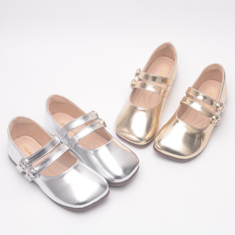 Children's Leather Shoes, New Spring and Autumn Models, Children's Princess Shoes, Soft-soled Shoes for Little Girls, Baby Single Shoes Gold Chelsea