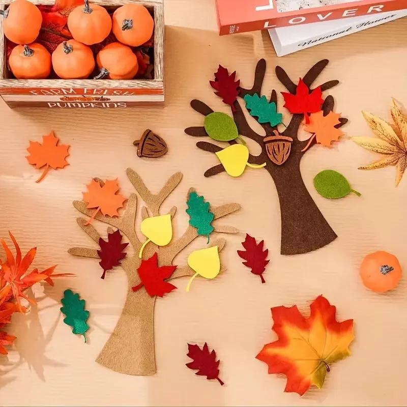 96Pcs DIY Felt Tree Crafts Kit for Autumn Home Decoration Thanksgiving Party Gifts Christmas Halloween Room Wall Decor Ornaments