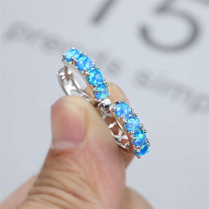 Charm Silver Color Small Hoop Earrings Trendy Bridal Round Stone Wedding Earrings Cute Female Blue White Opal Earrings For Women