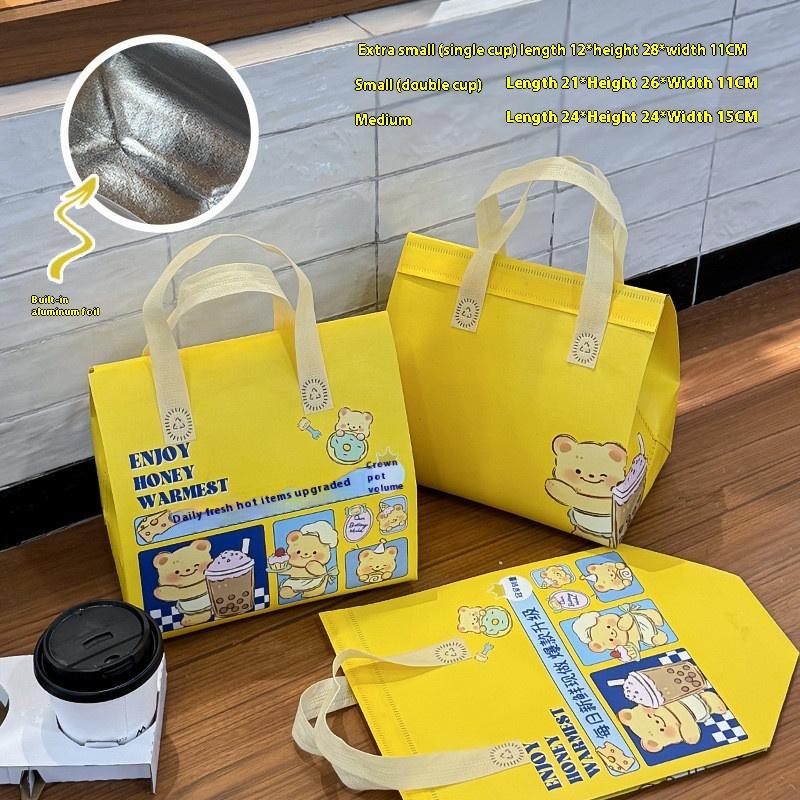 Milk Tea Coffee Beverage Insulated Bag, Aluminum Foil Dessert Bento Bag, Reusable Food Cake Drinks Package Handheld Bag, Non Wov