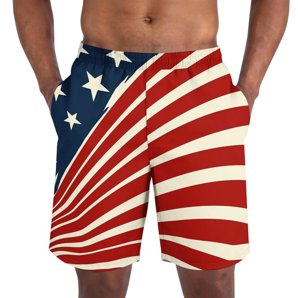 Men's Casual Trendy Independence Day Printed Shorts, Lightweight Breathable Athletic Shorts For Men