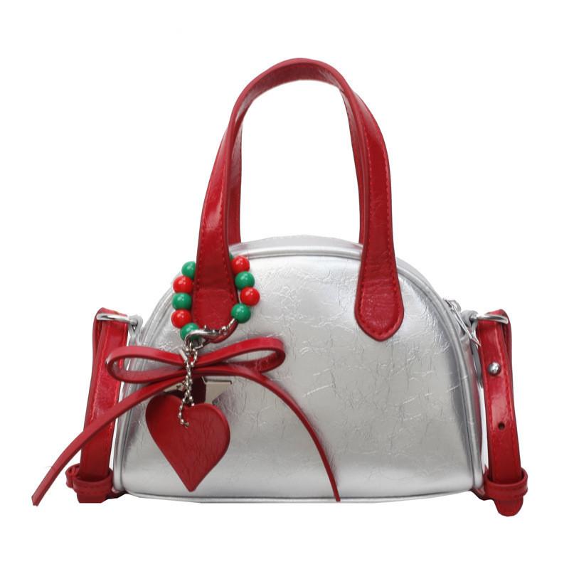 Red Festive Shell Bag For Women Stylish And Versatile Shoulder Bag With Oil Leather 2024 Spring Fashion